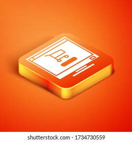 Isometric Shopping cart on screen computer icon isolated on orange background. Concept e-commerce, e-business, online business marketing. Vector Illustration