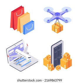 Isometric shopping icon concepto, hacer pedido y entrega. Icono de compra y pago isométrico en línea de vectores, ilustración de comercio electrónico de colección de isometría especial