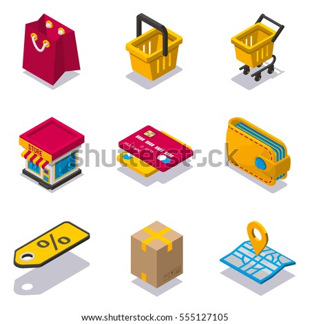 Isometric shopping icon set