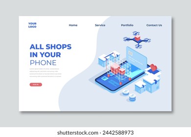 Isometric shopping online landing page vector design in eps 10