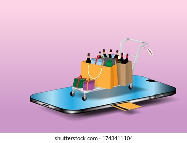 isometric shopping online smart phone concept.vector Discount Template Elements Banner.