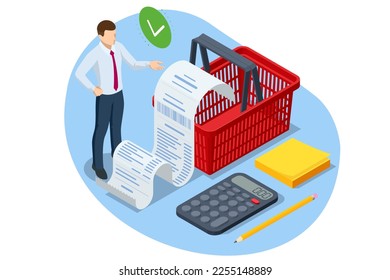 Isometric shopping in the store, Online shopping store. Cashback and refund in online shopping.
