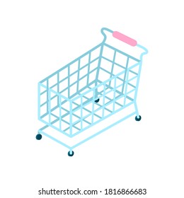 Isometric shopping supermarket cart isolated on white background. Concept of discount. Flat 3d illustration for infographics and design vector illustration. Trendy flat design mock up.