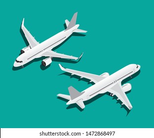 Isometric short to medium, Narrow-body, Twin-engines jet airliners
