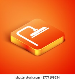 Isometric Shower head with water drops flowing icon isolated on orange background. Vector Illustration