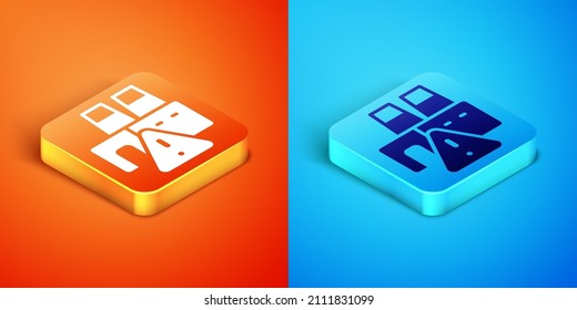 Isometric Shutdown of factory icon isolated on orange and blue background. Industrial building.  Vector