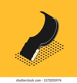 Isometric Sickle icon isolated on yellow background. Reaping hook sign.  Vector Illustration