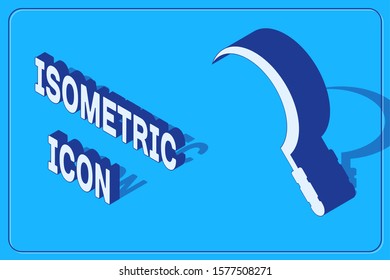 Isometric Sickle icon isolated on blue background. Reaping hook sign.  Vector Illustration