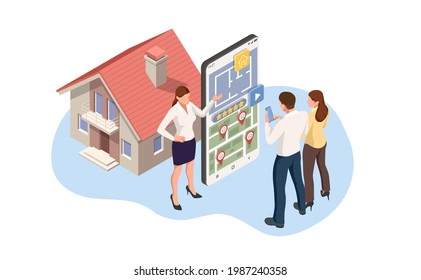 Isometric signed real estate purchase or lease agreement. Buyer. Mortgage online, new home buying online. Buying, selling or renting real estate