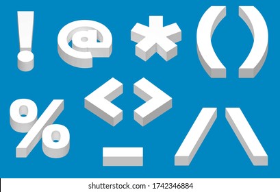 Isometric signs. Set of three-dimensional letters. Learn math. Statistics visualization