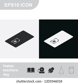 Isometric sim card case flat black and white vector icon.