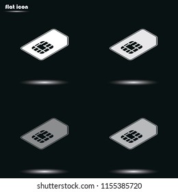 Isometric sim card flat grayscale vector icon.