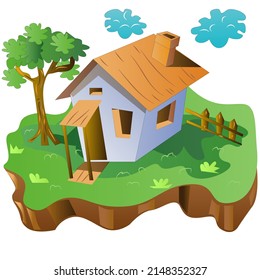 Isometric Simple Cartoon Wooden House Vector Illustration