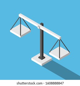 Isometric simple empty weight scales on blue background. Balance, comparison, justice, equilibrium and measure concept. Flat design. EPS 8 vector illustration, no transparency