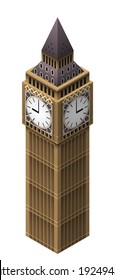 Isometric simple illustration of Big Ben tower in london. Isolated on white. EPS10 vector.