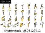 Isometric simple line drawing tool icon set, Vector Illustration