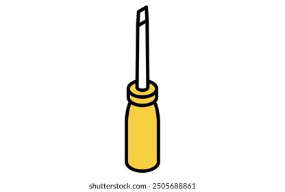 Isometric simple line drawing tool icon, flat head screwdrivers, Vector Illustration