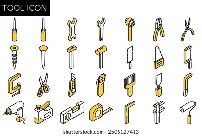 Isometric simple line drawing tool icon set, Vector Illustration