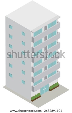 Isometric simple mid-rise apartment building image material
