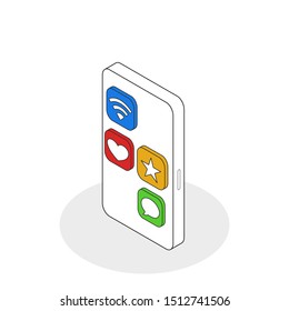Isometric simple smartphone with symbols
