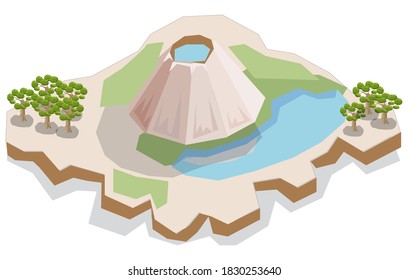 Isometric Simple Volcano Island Landscape