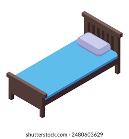 Isometric single bed illustration with modern. Stylish. And contemporary furniture for cozy and comfortable bedroom decor in a minimalistic. Spacesaving apartment interior design. Featuring bedding