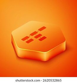Isometric Site map icon isolated on orange background. Orange hexagon button. Vector