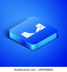 Isometric Skate park icon isolated on blue background. Set of ramp, roller, stairs for a skatepark. Extreme sport. Blue square button. Vector Illustration