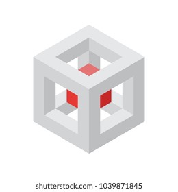 isometric skeleton of cube with smaller cube inside. vector graphic element for business concept, logo design etc