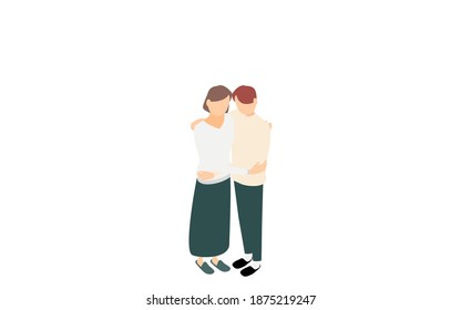 Isometric, skinship hugging men and women