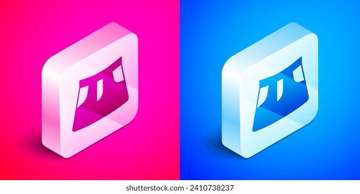 Isometric Skirt icon isolated on pink and blue background. Silver square button. Vector