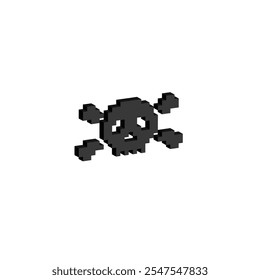 isometric isometric Skull and bones icon 8 bit, pixel pirate icon for game logo.