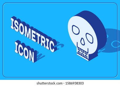 Isometric Skull icon isolated on blue background. Happy Halloween party.  Vector Illustration