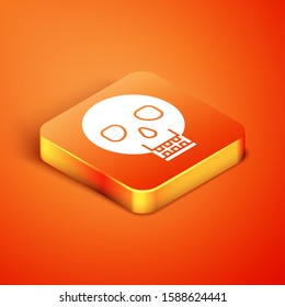 Isometric Skull icon isolated on orange background. Happy Halloween party.  Vector Illustration