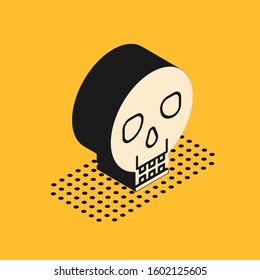 Isometric Skull icon isolated on yellow background. Happy Halloween party.  Vector Illustration