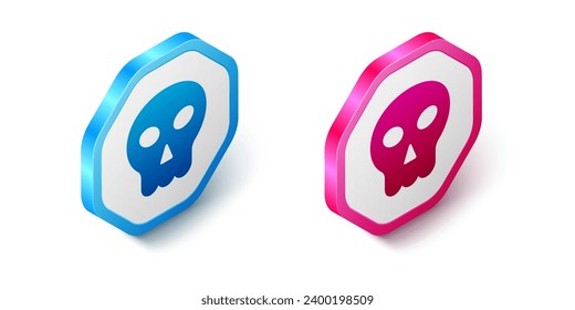 Isometric Skull icon isolated on white background. Happy Halloween party. Hexagon button. Vector