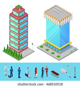 Isometric Skyscraper City Office Building with Business People. Vector illustration