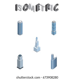 Isometric Skyscraper Set Of Apartment, Skyscraper, Tower And Other Vector Objects. Also Includes Building, Apartment, Center Elements.