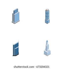 Isometric Skyscraper Set Of Apartment, Urban, Cityscape And Other Vector Objects. Also Includes Urban, Skyscraper, Tower Elements.