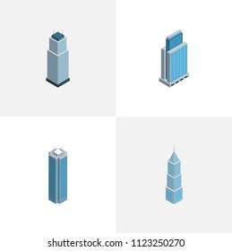 Isometric skyscraper set of building, residential, business center and other vector objects. Also includes skyscraper, apartment, tower elements.