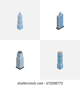 Isometric Skyscraper Set Of Business Center, Exterior, Tower And Other Vector Objects. Also Includes Building, Business, Apartment Elements.