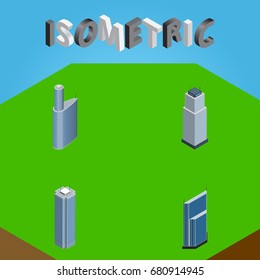 Isometric Skyscraper Set Of Residential, Skyscraper, Tower And Other Vector Objects. Also Includes Tower, Residential, Business Elements.