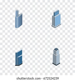 Isometric Skyscraper Set Of Tower, Residential, Building And Other Vector Objects. Also Includes Urban, Building, Residential Elements.