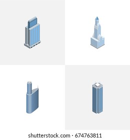 Isometric Skyscraper Set Of Urban, Building, Cityscape And Other Vector Objects. Also Includes Building, Urban, Residential Elements.