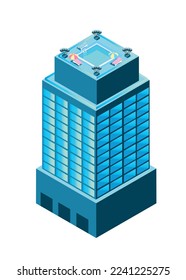 Isometric skyscraper with a swimming pool on the roof. on a white background. Sale and rental of real estate. Big building concept. big city architecture