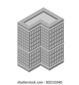 Isometric skyscraper, tall building. Isolated on white background. Vector illustration.