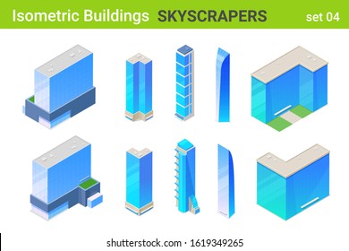 Isometric Skyscrapers Business Office centers modern Buildings flat vector collection.