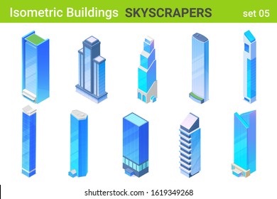 Isometric Skyscrapers Business Office centers modern Buildings flat vector collection.