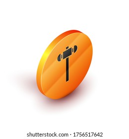 Isometric Sledgehammer icono aislado en fondo blanco. Botón de círculo naranja. Ilustración vectorial