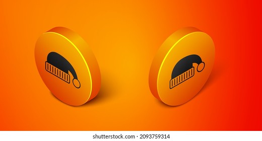 Isometric Sleeping hat icon aislado en el fondo naranja. Cápsula para dormir. Botón de círculo naranja. Vector